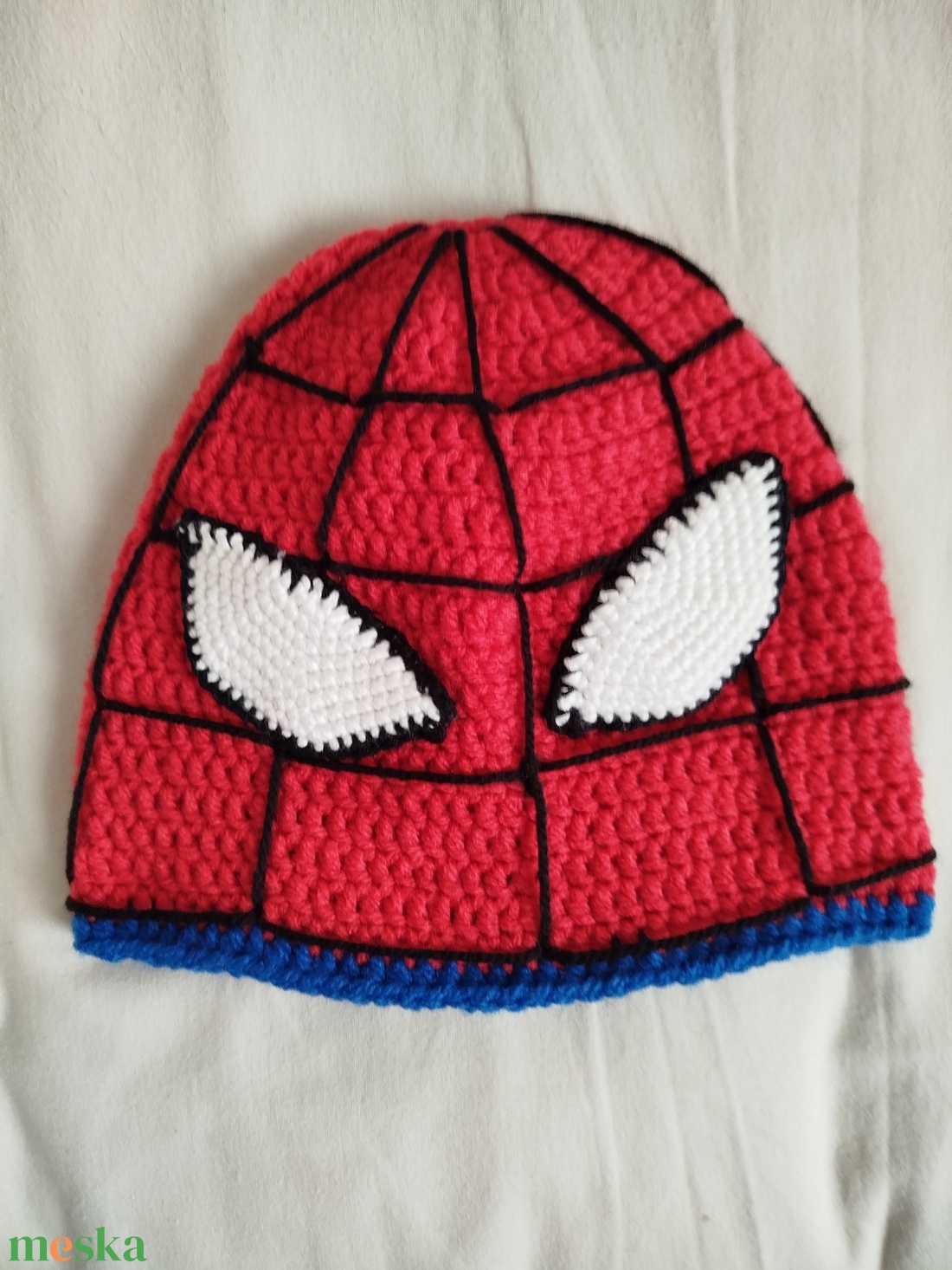 Horgolt gyereksapka- Pókember mesefigurás   - ruha & divat - sál, sapka, kendő - sapka - Meska.hu