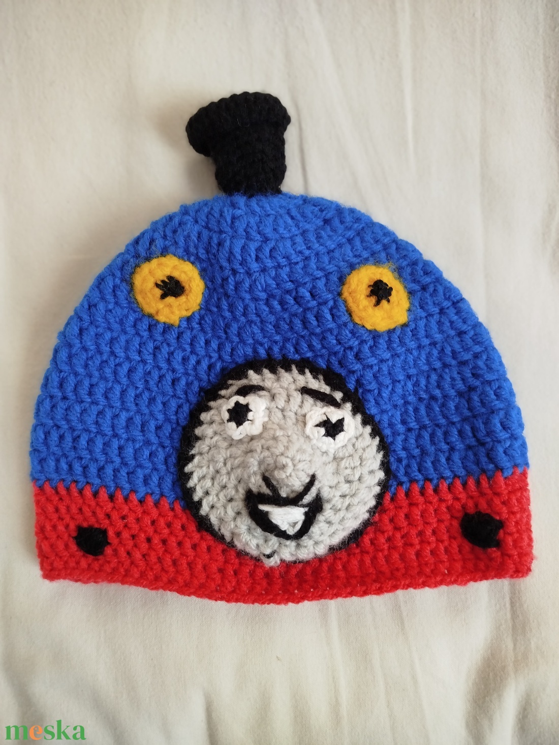 Horgolt gyereksapka - Thomas a gőzmozdony mesefigurás   - ruha & divat - sál, sapka, kendő - sapka - Meska.hu