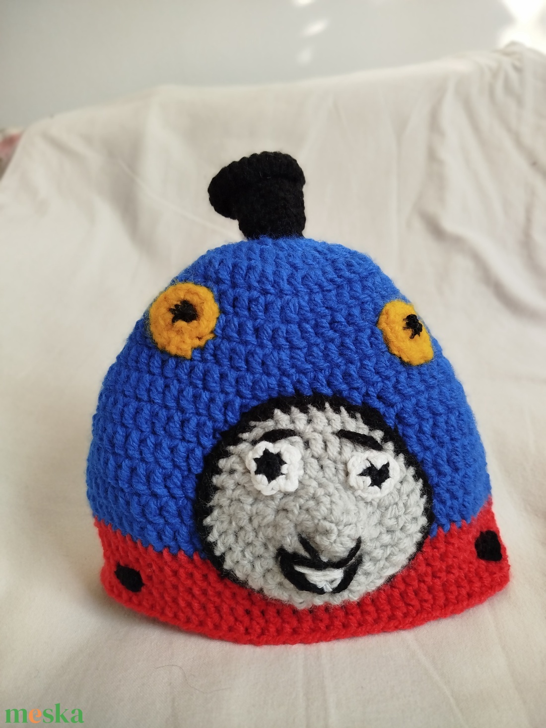 Horgolt gyereksapka - Thomas a gőzmozdony mesefigurás   - ruha & divat - sál, sapka, kendő - sapka - Meska.hu