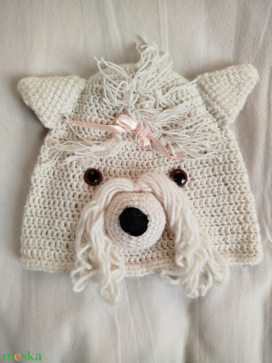 Horgolt gyereksapka - kutya figurás   - ruha & divat - sál, sapka, kendő - sapka - Meska.hu