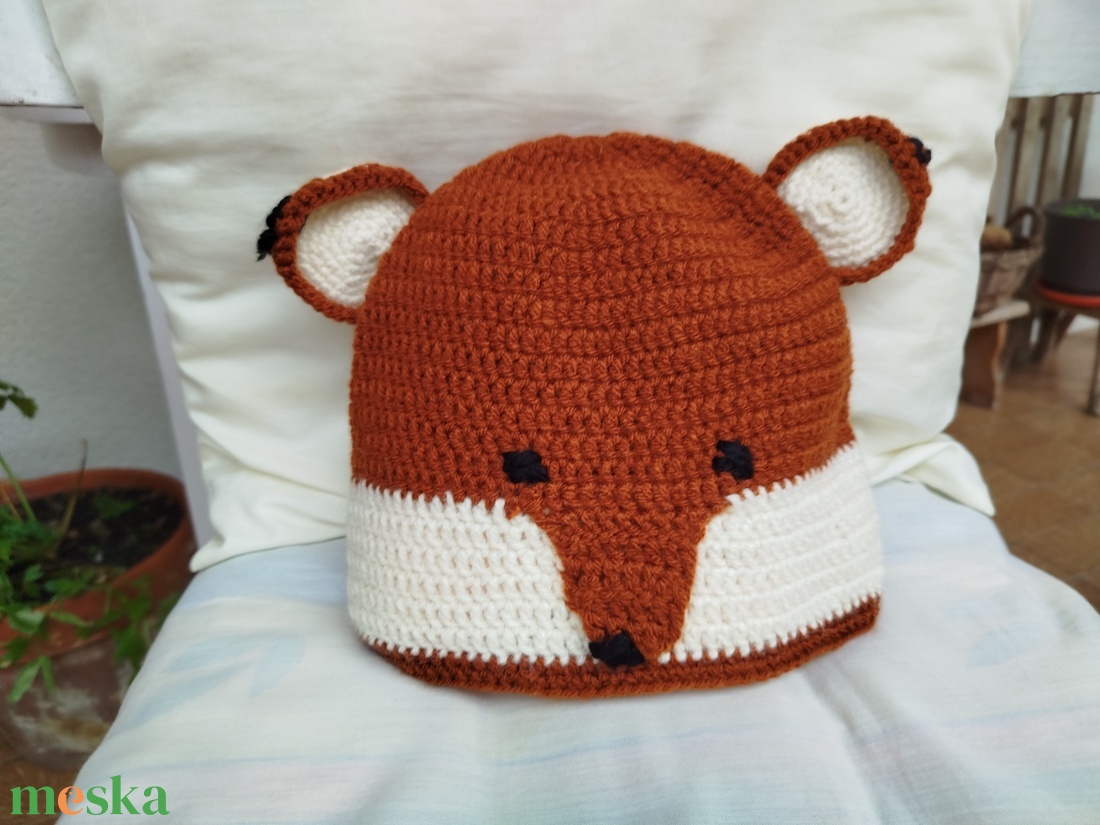 Horgolt gyereksapka-Róka figurás   - ruha & divat - sál, sapka, kendő - sapka - Meska.hu