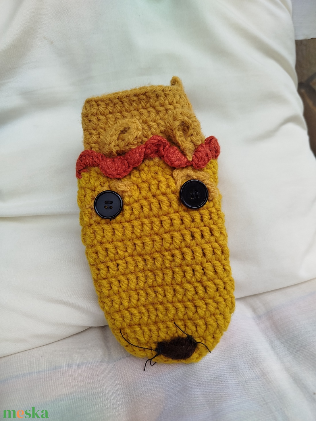 Kesztyűbáb, kézzel horgolt- oroszlán figurás - játék & sport - bábok - kesztyűbáb - Meska.hu