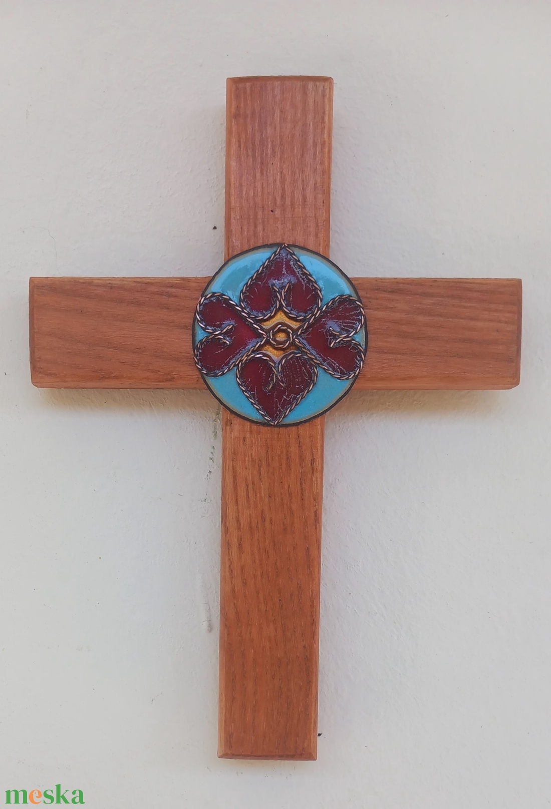 Kőrisfa kereszt tűzzománc rátéttel  - otthon & életmód - vallás - kereszt - Meska.hu