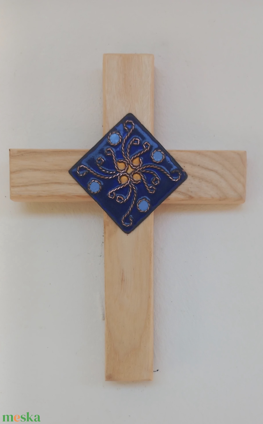 Kőrisfa kereszt tűzzománc rátéttel  - otthon & életmód - vallás - kereszt - Meska.hu