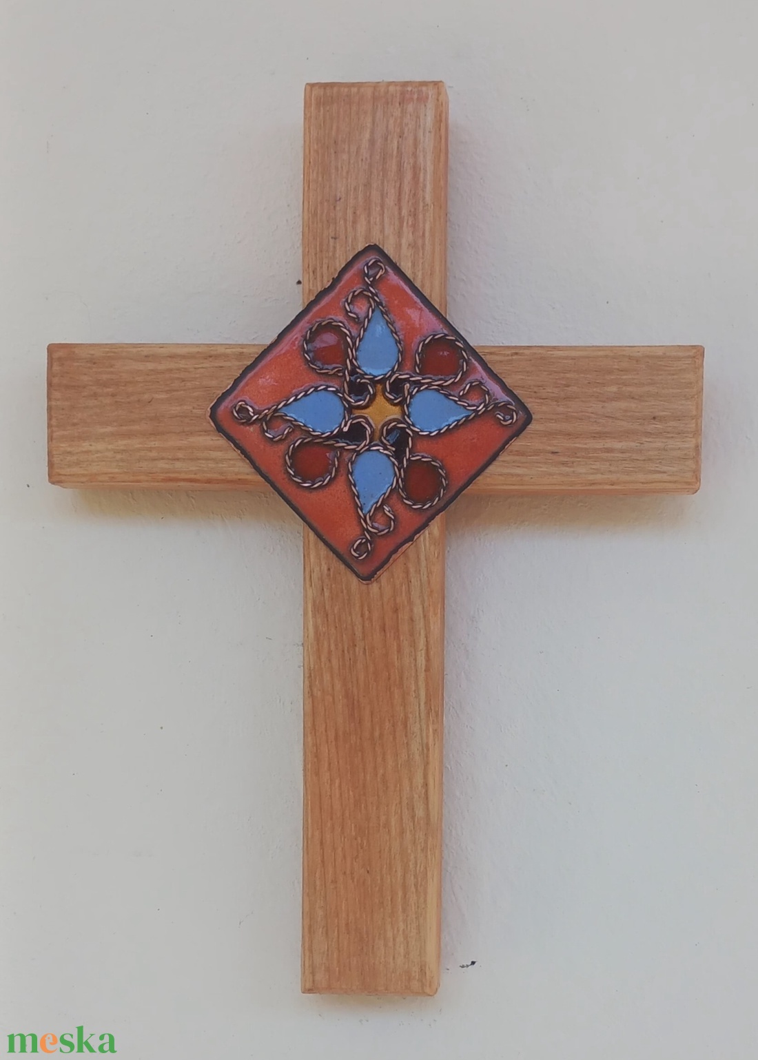Kőrisfa kereszt tűzzománc rátéttel  - otthon & életmód - vallás - kereszt - Meska.hu