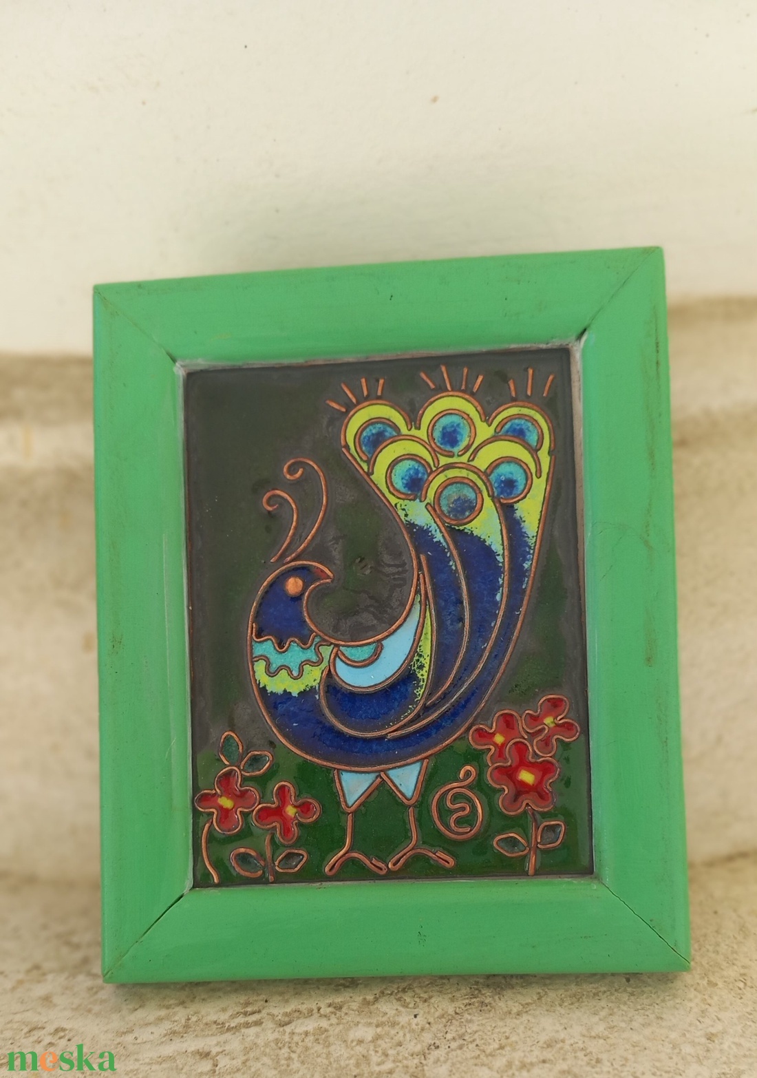 Miniatűr  pávas tűzzománc kép  - otthon & életmód - dekoráció - kép & falikép - táblakép - Meska.hu