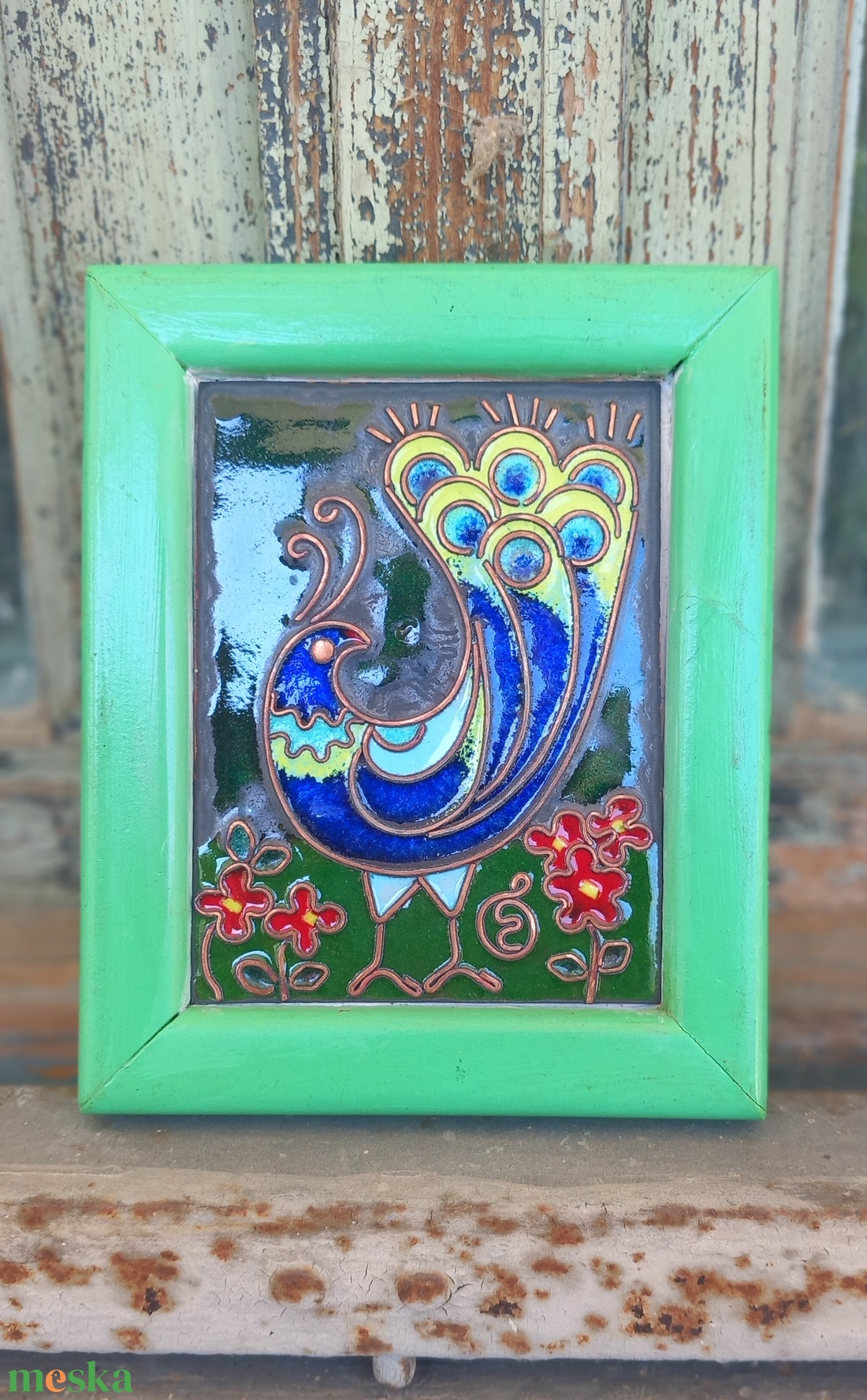 Miniatűr  pávas tűzzománc kép  - otthon & életmód - dekoráció - kép & falikép - táblakép - Meska.hu