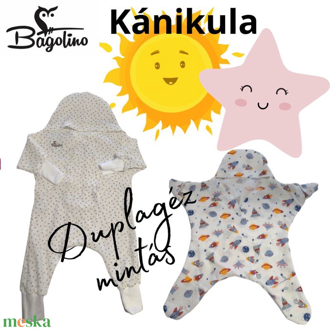  Nyári kánikula babacsillag duplagéz-mintás - baba - mama - babaruházat - baba hálózsák, bundazsák - Meska.hu