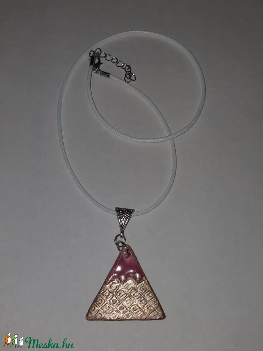 Háromszög alakú pink,bronz  medálos nyaklánc - ékszer - ékszerszett - Meska.hu