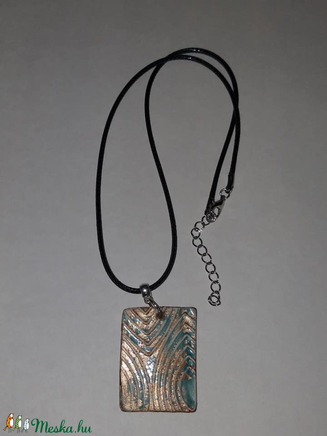 Téglalap alakú türkiz ,bronz  antikolt medálos nyaklánc - ékszer - ékszerszett - Meska.hu