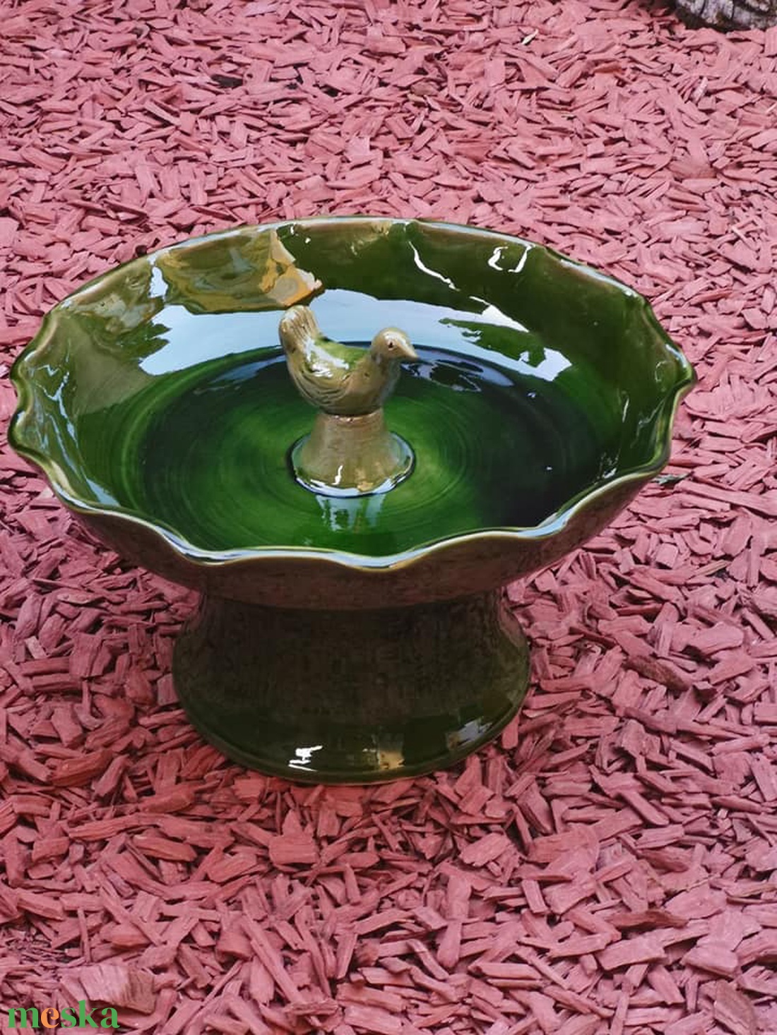 Madáritató,fürdető zöld mázzal - otthon & életmód - ház & kert - kerti dísz - Meska.hu