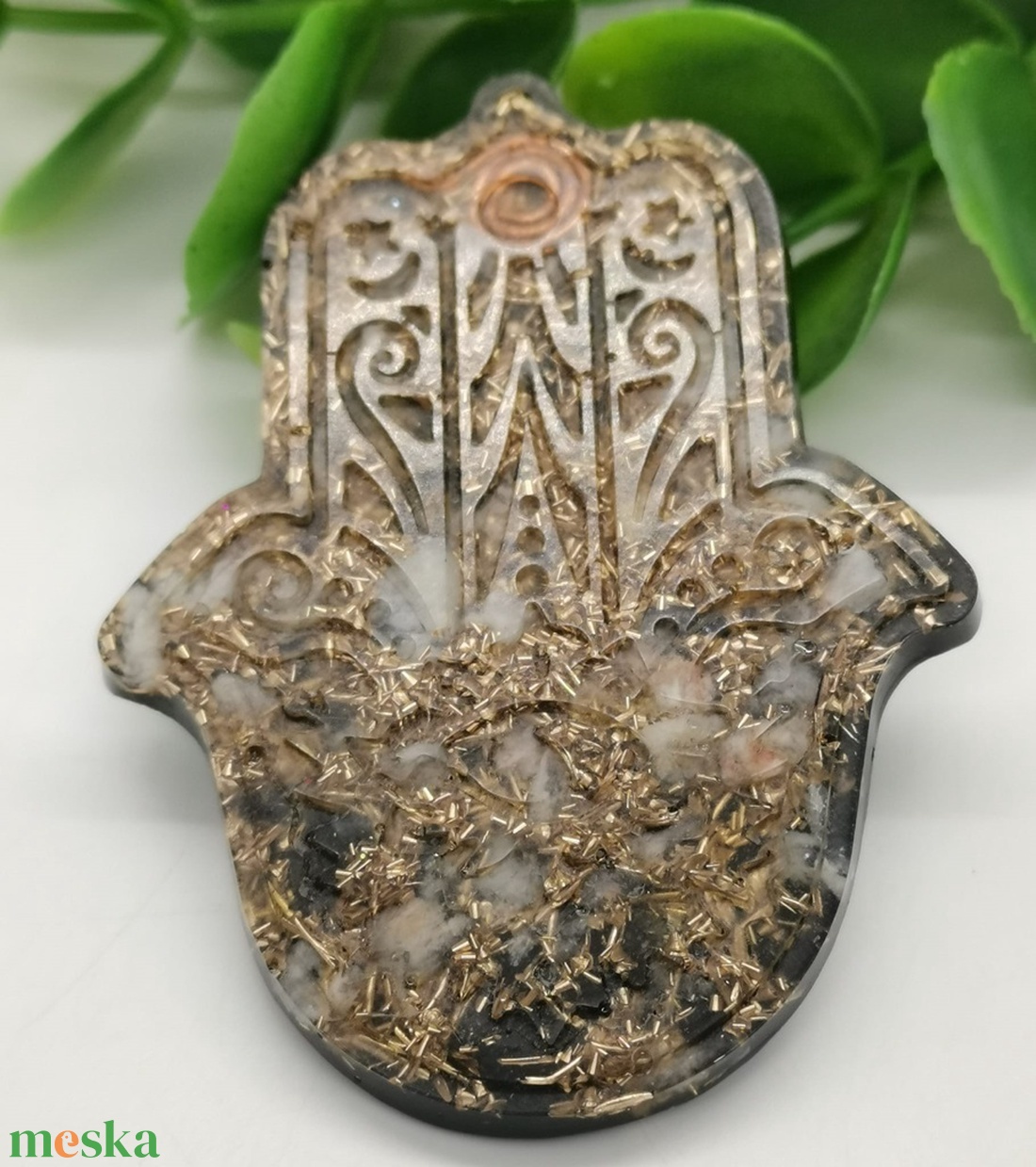 Orgonit-shungit Fatima _ Hamza keze  Ragasztható érme , többféle ásvánnyal    - otthon & életmód - dekoráció - spiritualitás - orgonit piramis - Meska.hu