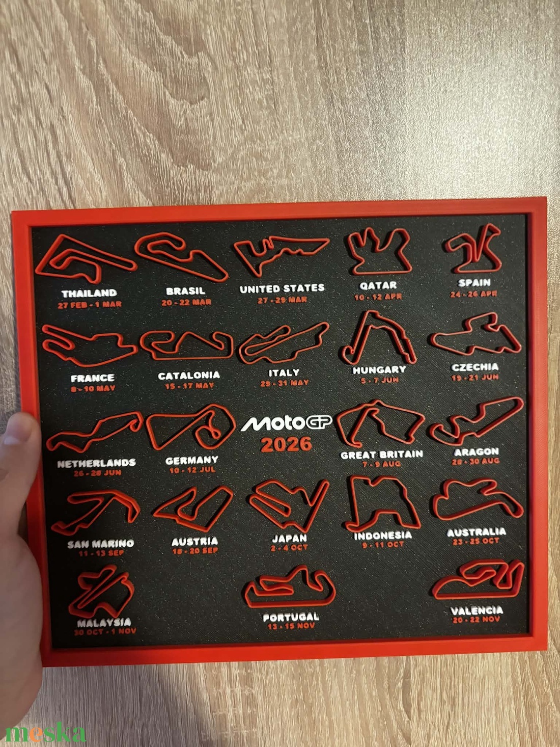 2026 Moto GP versenynaptár országgal és dátummal - otthon & életmód - dekoráció - kép & falikép - 3d képek - Meska.hu