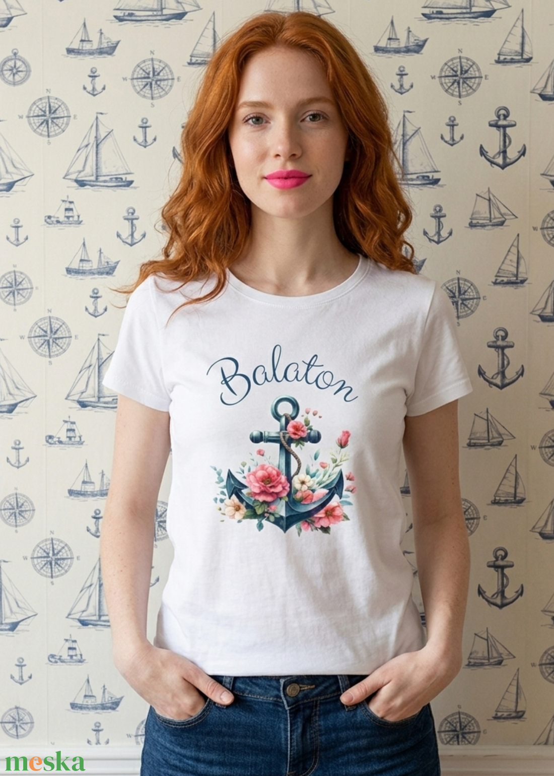 Rózsás Balaton póló - ruha & divat - női ruha - póló, felső - Meska.hu