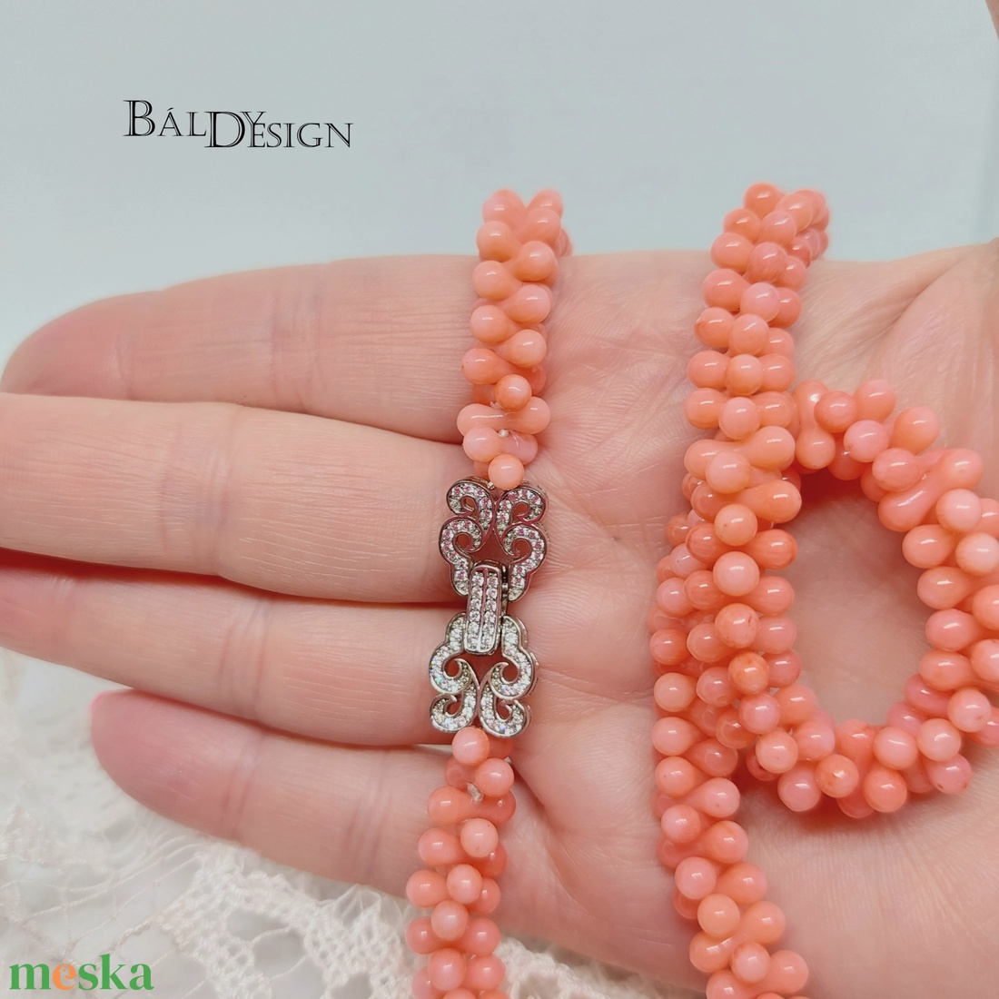 Rózsaszín korall nyaklánc - ékszer - nyaklánc - gyöngyös nyaklánc - Meska.hu