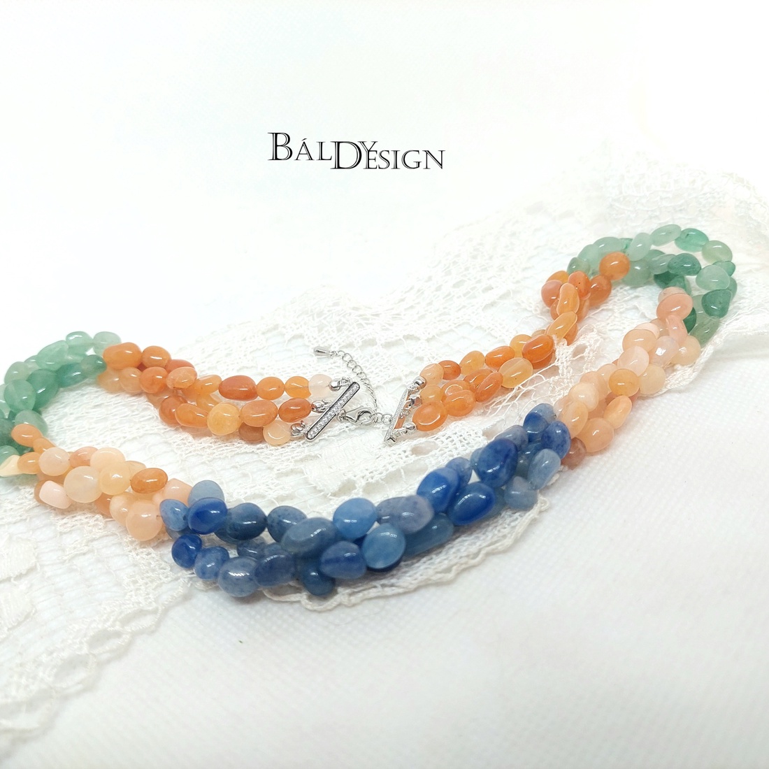 3 soros aventurin nyaklánc - ékszer - nyaklánc - medál nélküli nyaklánc - Meska.hu