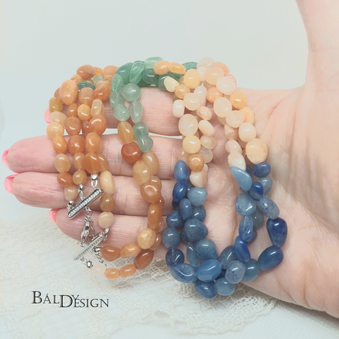 3 soros aventurin nyaklánc - ékszer - nyaklánc - medál nélküli nyaklánc - Meska.hu