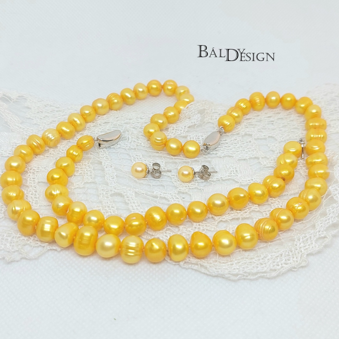 Sárga gyöngy szett - ékszer - ékszerszett - Meska.hu
