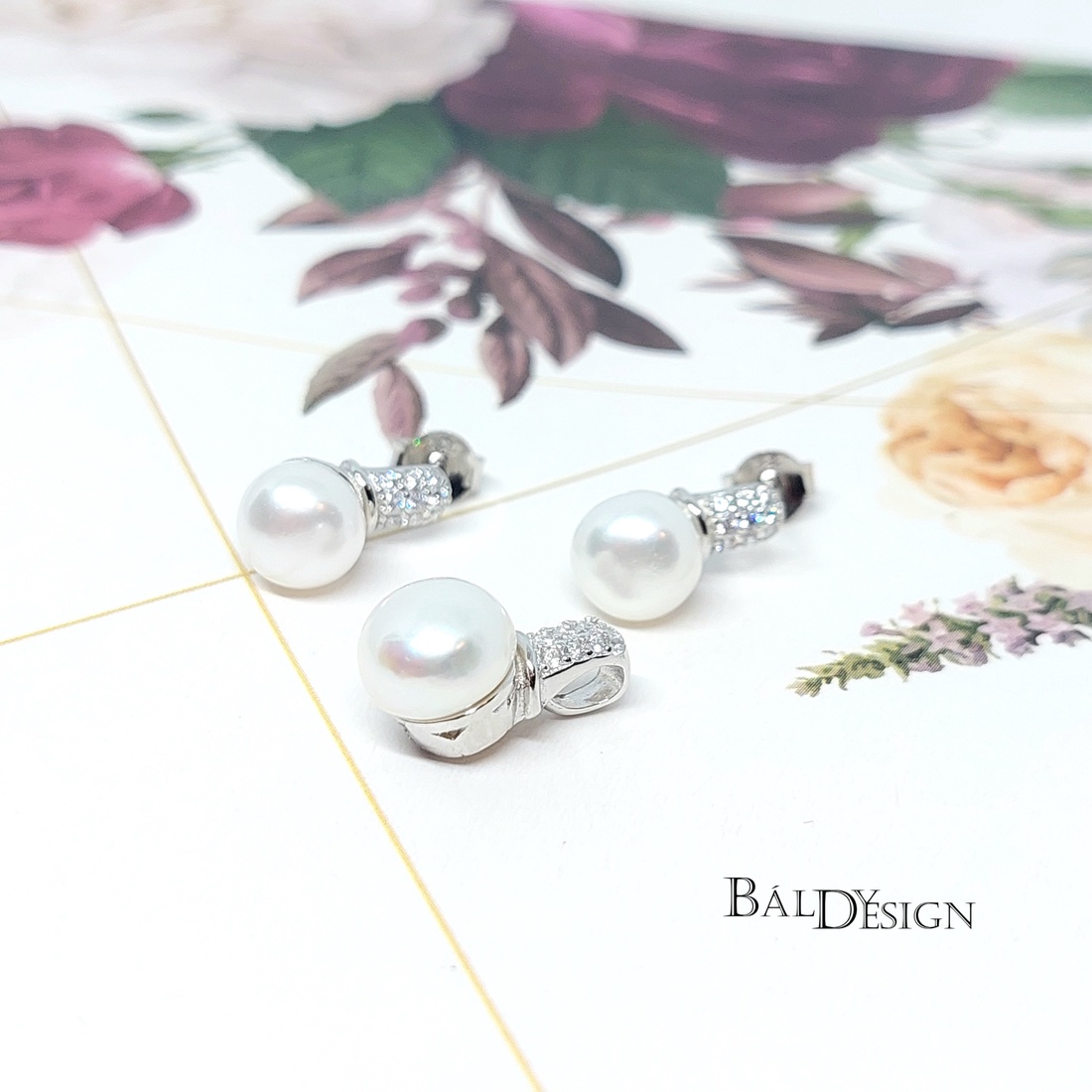 Ezüst szett gyönggyel - ékszer - ékszerszett - Meska.hu