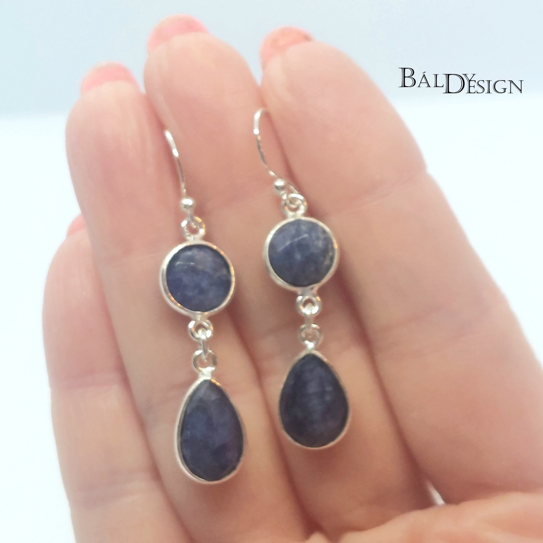 Ezüst zafír fülbevaló - ékszer - fülbevaló - lógó fülbevaló - Meska.hu