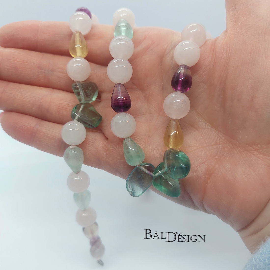 Fluorit-rózsakvarc nyaklánc és karkötő - ékszer - ékszerszett - Meska.hu