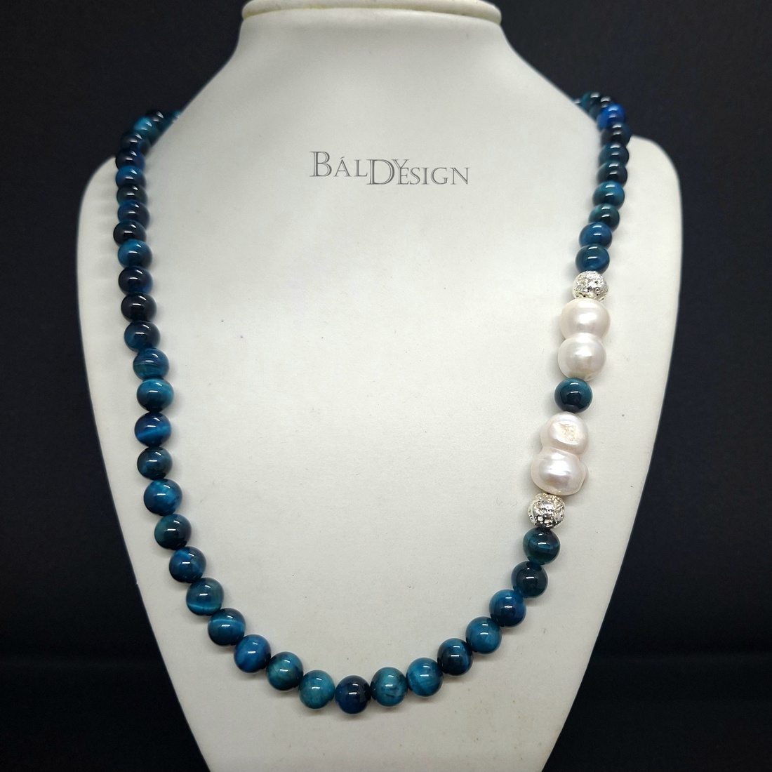 Kék tigrisszem szett gyöngy díszítéssel - ékszer - ékszerszett - Meska.hu