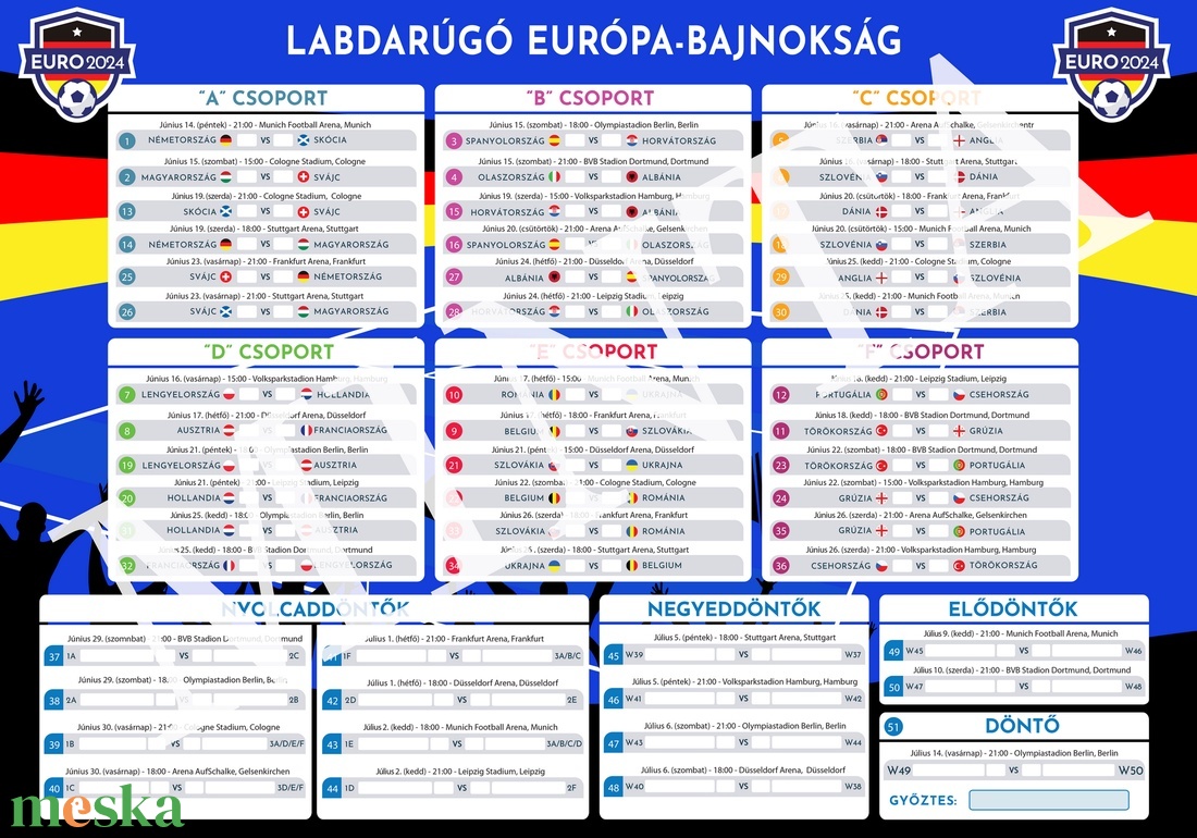 2024 Foci EB Meccs Naptár, Menetrend - magyar nyelvű (BLUE2) - művészet - grafika & illusztráció - digitális - Meska.hu 2024 Foci EB Meccs Naptár, Menetrend - magyar nyelvű (BLUE2) - művészet - grafika & illusztráció - digitális - Meska.hu