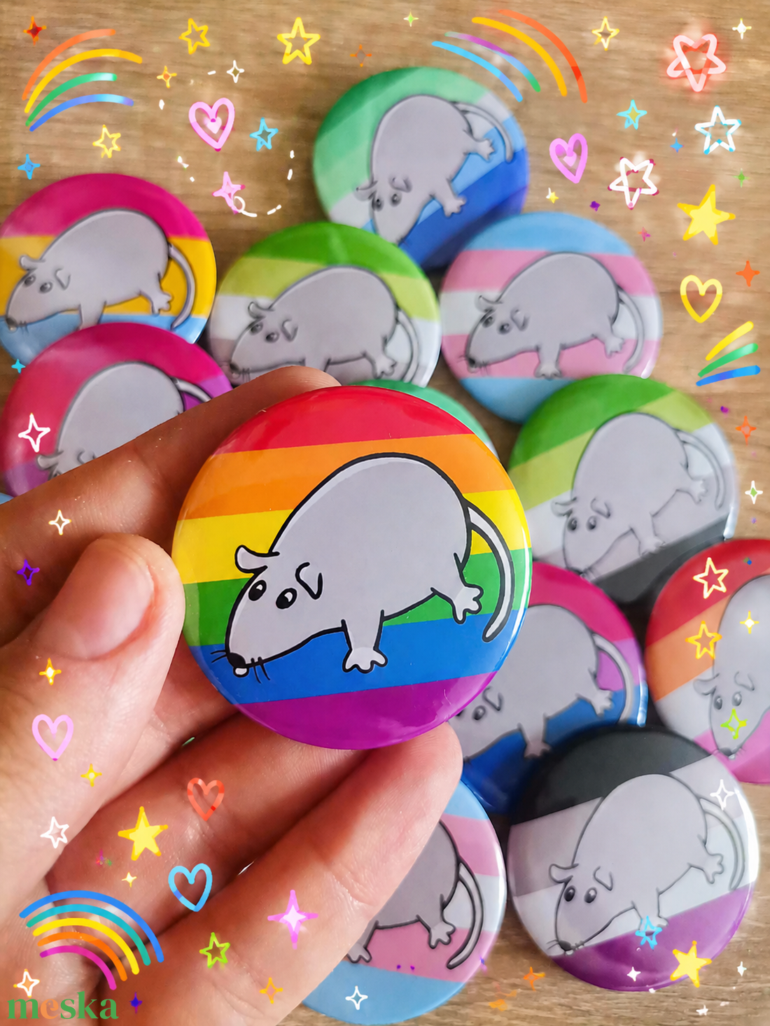Pride patkány mintás kitűző - ékszer - kitűző és bross - Meska.hu