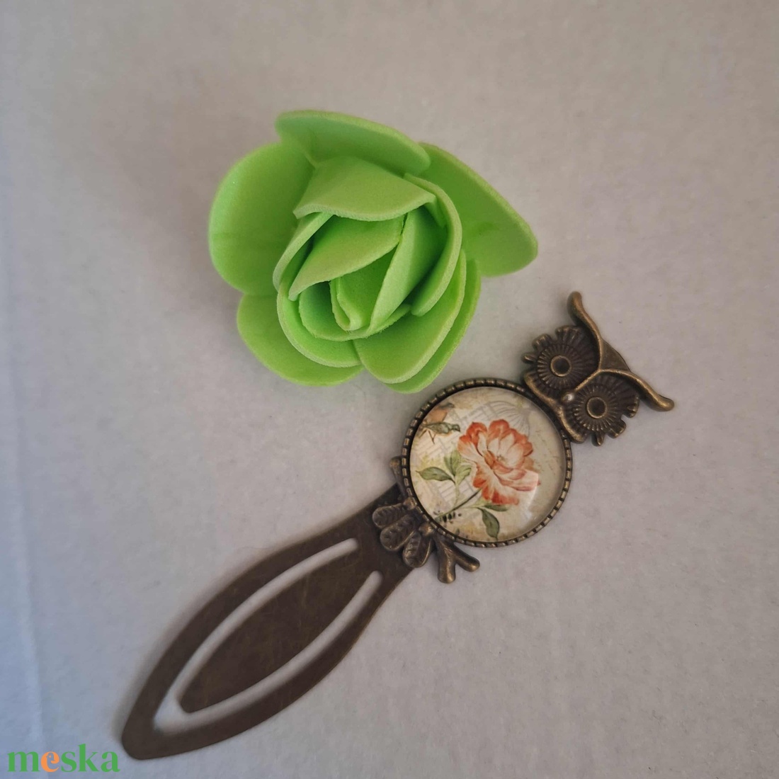 Bagoly mintás fém könyvjelző virágos kabosonnal - könyv & zene - könyvjelző - Meska.hu