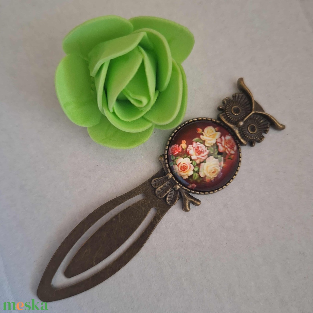 Bagoly mintás fém könyvjelző virágos kabosonnal - könyv & zene - könyvjelző - Meska.hu