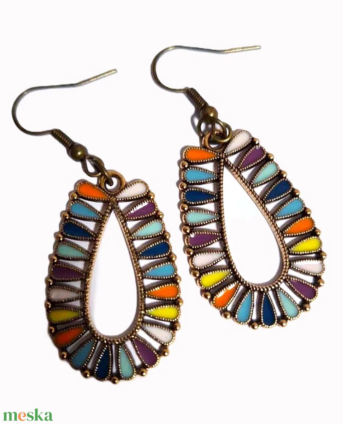 Színpompás, Csepp Alakú Fülbevaló  Etno-Boho Stílus - ékszer - fülbevaló - lógó fülbevaló - Meska.hu