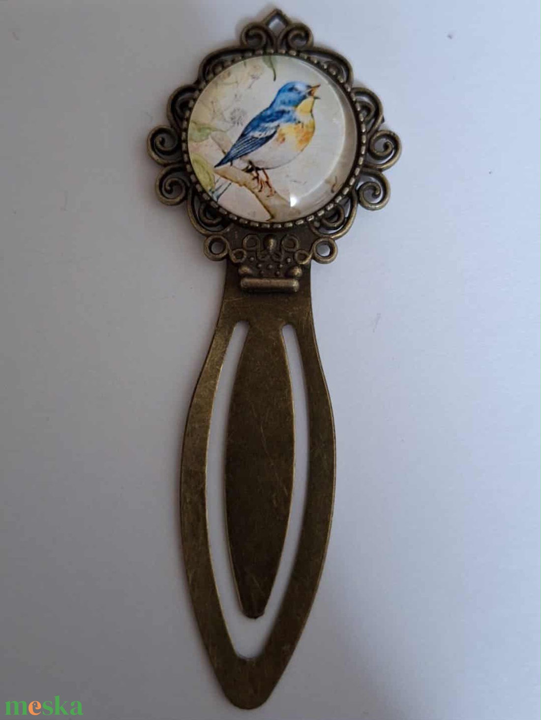 Egyedi, Antikolt Stílusú Fém Könyvjelző Kék Madár Motívummal - könyv & zene - könyvjelző - Meska.hu