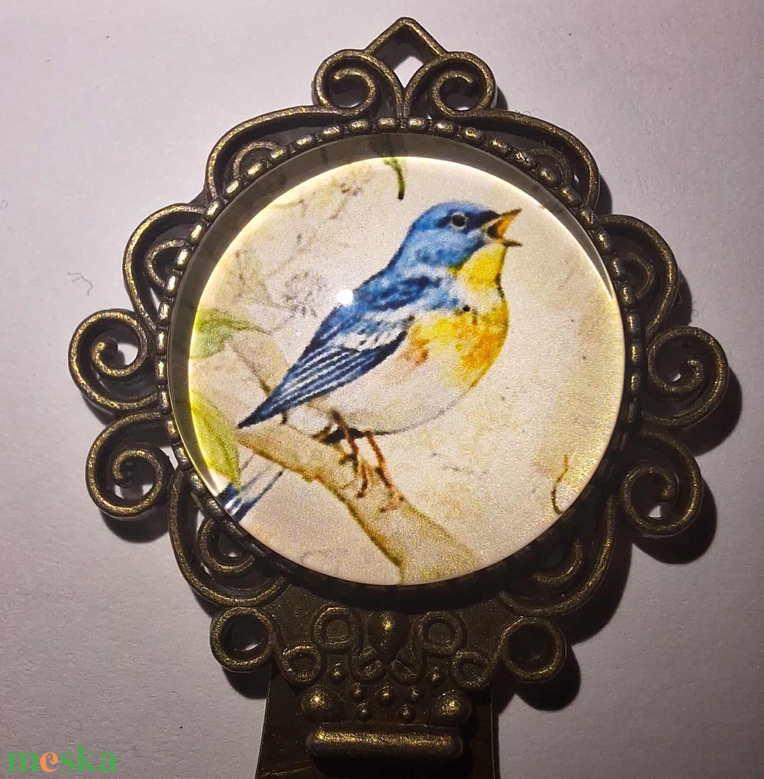 Egyedi, Antikolt Stílusú Fém Könyvjelző Kék Madár Motívummal - könyv & zene - könyvjelző - Meska.hu