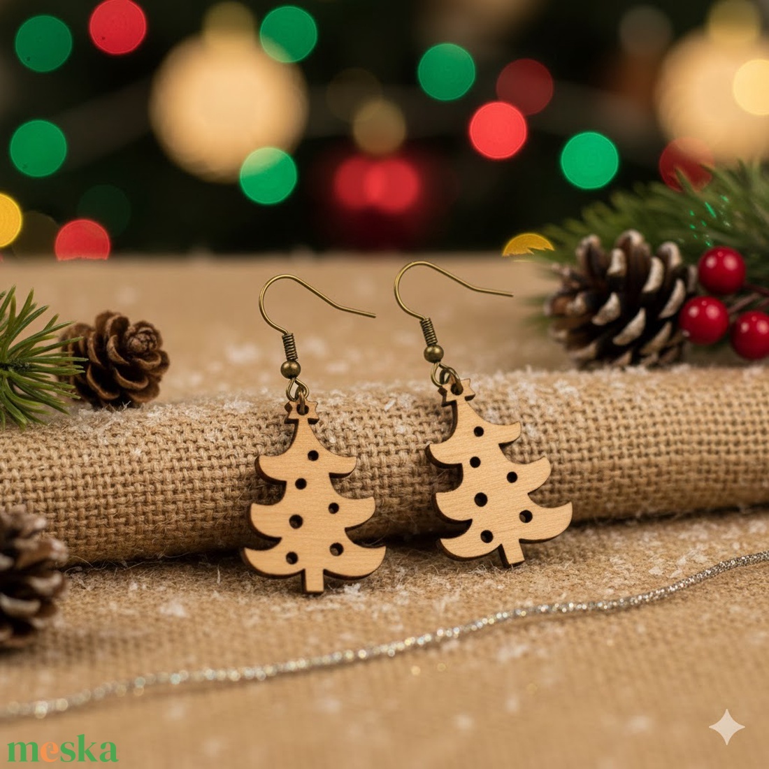 Lyukacsos Karácsonyfa Fülbevaló Fából - ékszer - fülbevaló - lógó fülbevaló - Meska.hu