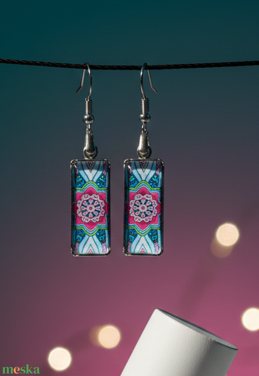 Spirituális Elegancia: Téglalap Alakú Mandalás Fülbevaló - ékszer - fülbevaló - lógó fülbevaló - Meska.hu