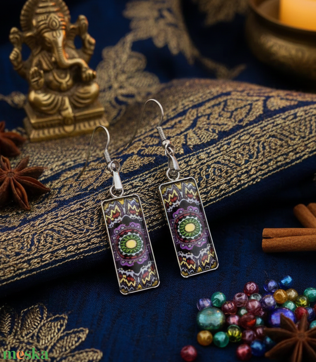 Mandalás Színes Medál Fülbevaló - Indiai Ihletésű Ékszer - ékszer - fülbevaló - lógó fülbevaló - Meska.hu