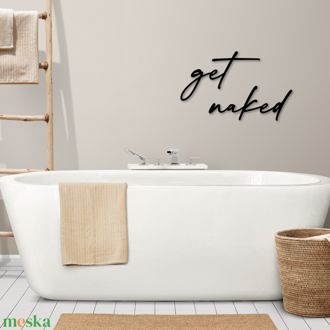 Fából készült felirat- get naked - otthon & életmód - dekoráció - fali és függő dekoráció - felirat - Meska.hu