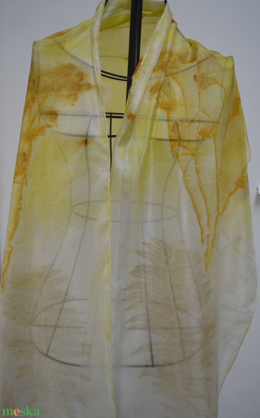 Páfrányvilág ecoprint selyemsál - ruha & divat - sál, sapka, kendő - sál - Meska.hu