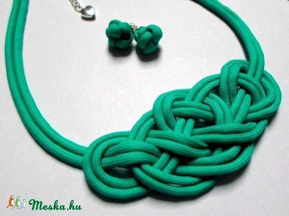 Türkiz csomós szett/türkiz nyaklánc+fülbevaló -  - Meska.hu