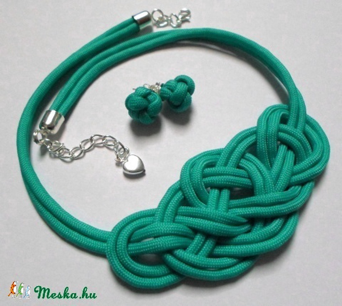 Türkiz csomós szett/türkiz nyaklánc+fülbevaló -  - Meska.hu