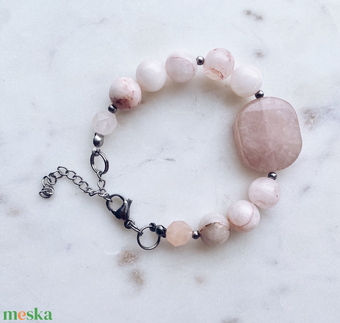 Krisztina Lango rózsakvarc, jáde ásványkarkötő - ékszer - karkötő - ásványkarkötő - Meska.hu