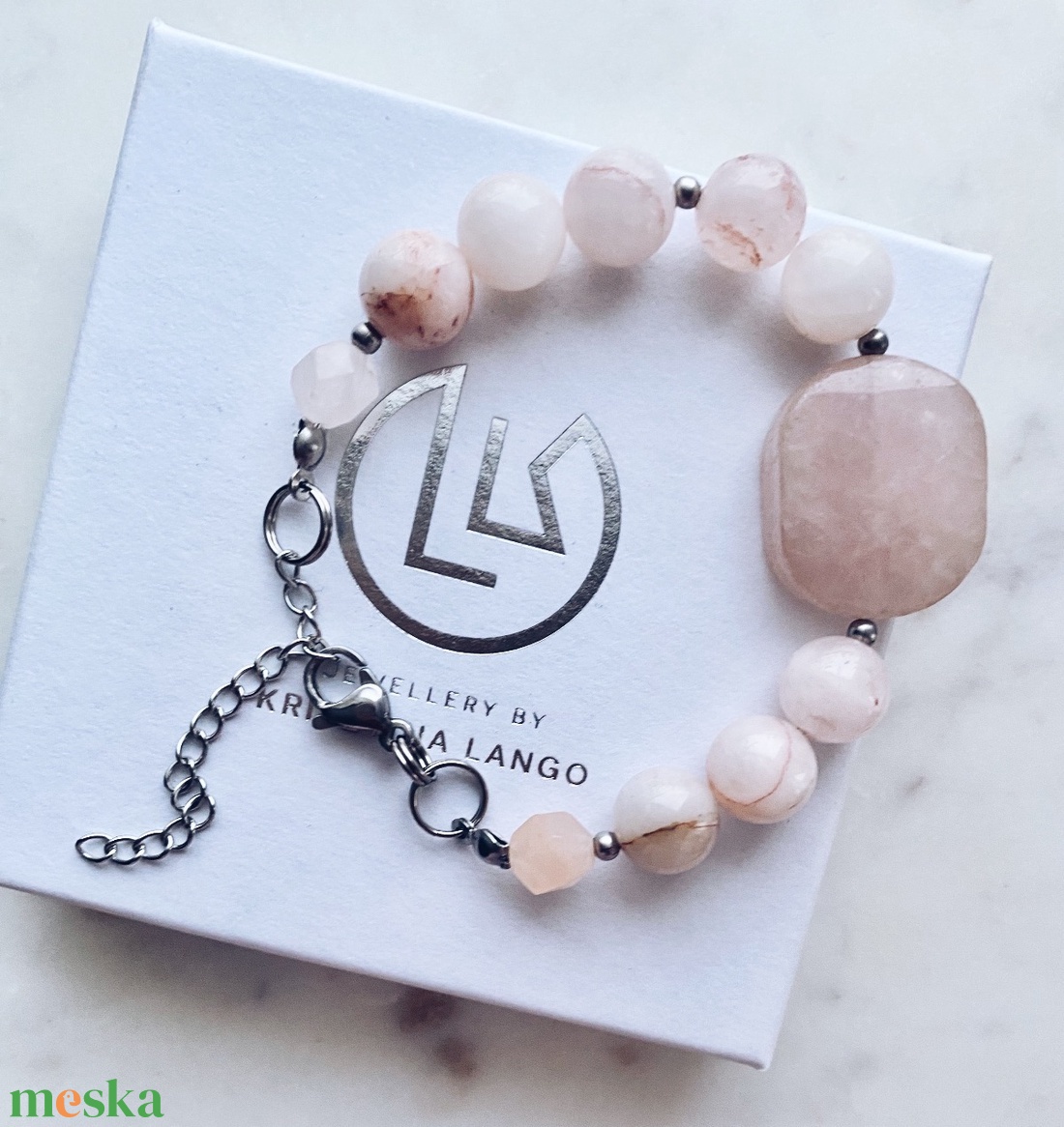 Krisztina Lango rózsakvarc, jáde ásványkarkötő - ékszer - karkötő - ásványkarkötő - Meska.hu