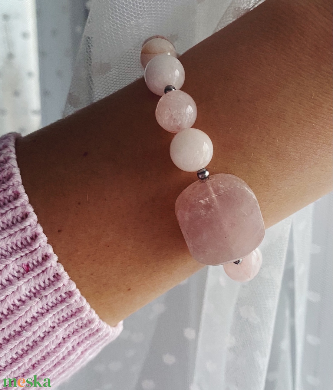 Krisztina Lango rózsakvarc, jáde ásványkarkötő - ékszer - karkötő - ásványkarkötő - Meska.hu