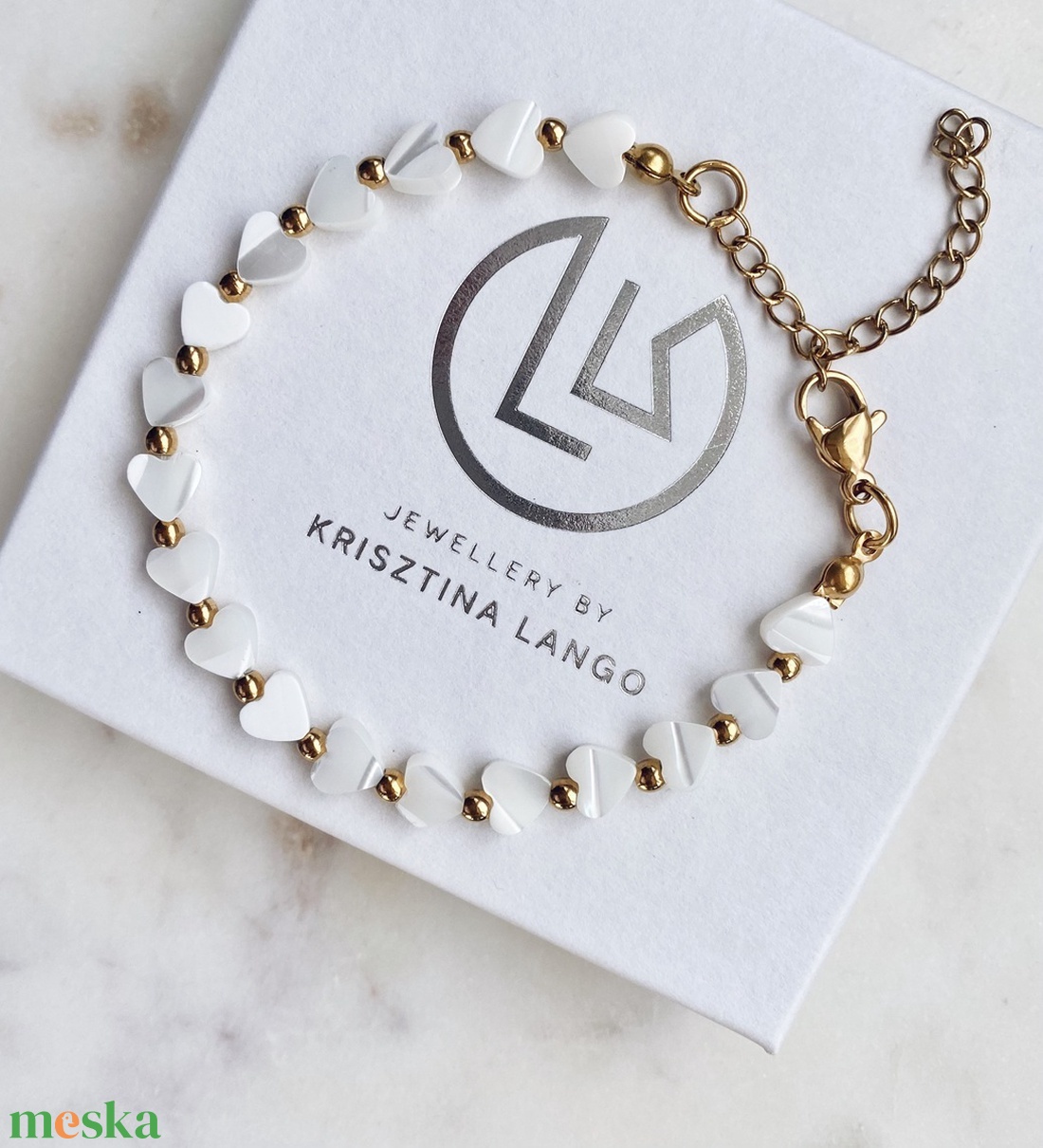Krisztina Lango szív alakú gyöngyház karkötő - ékszer - karkötő - ásványkarkötő - Meska.hu
