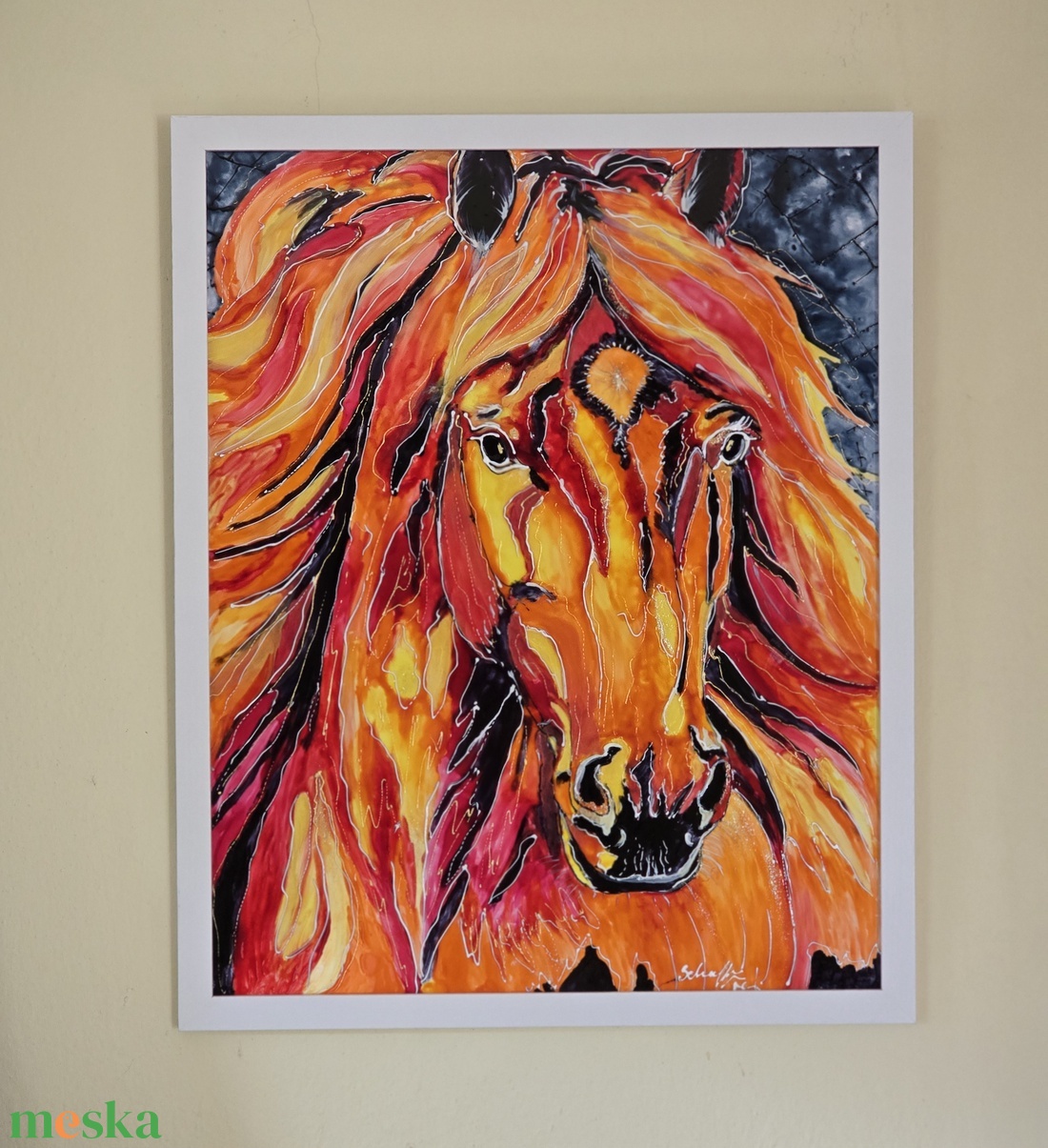 Tűz ló - művészet - festmény - üvegfestmény - Meska.hu