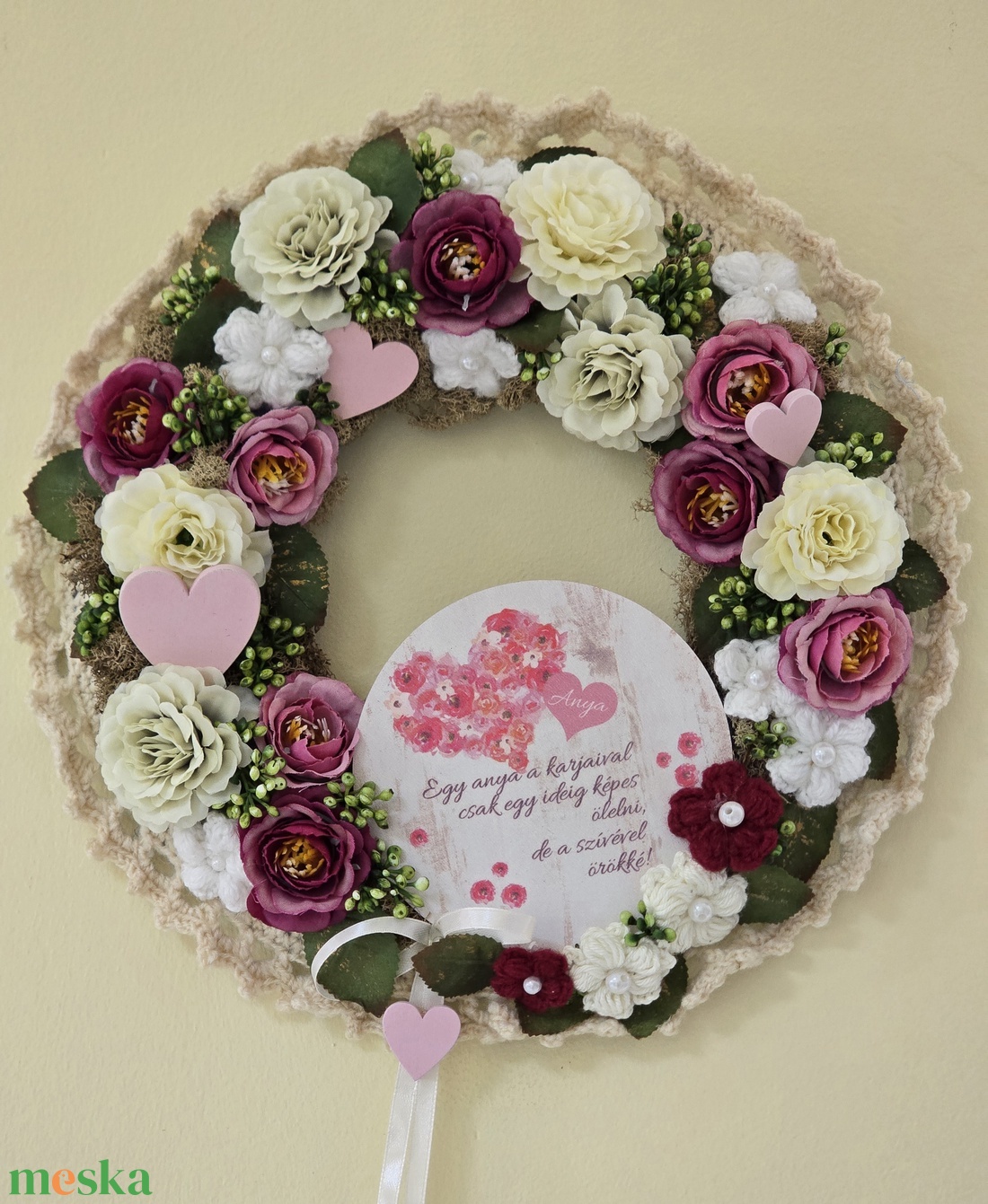 Anyák napjára kopogtató - otthon & életmód - virágdekoráció - virágdíszek - dekor koszorúk, kopogtatók - Meska.hu