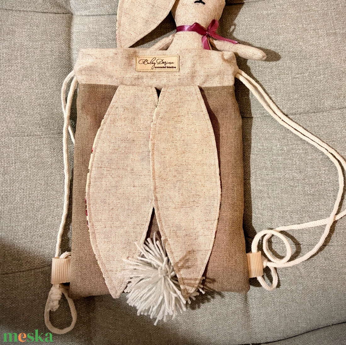 Nyuszis gyermek tornazsák kisnyuszival - játék & sport - ovis felszerelés - ovis hátizsák - Meska.hu