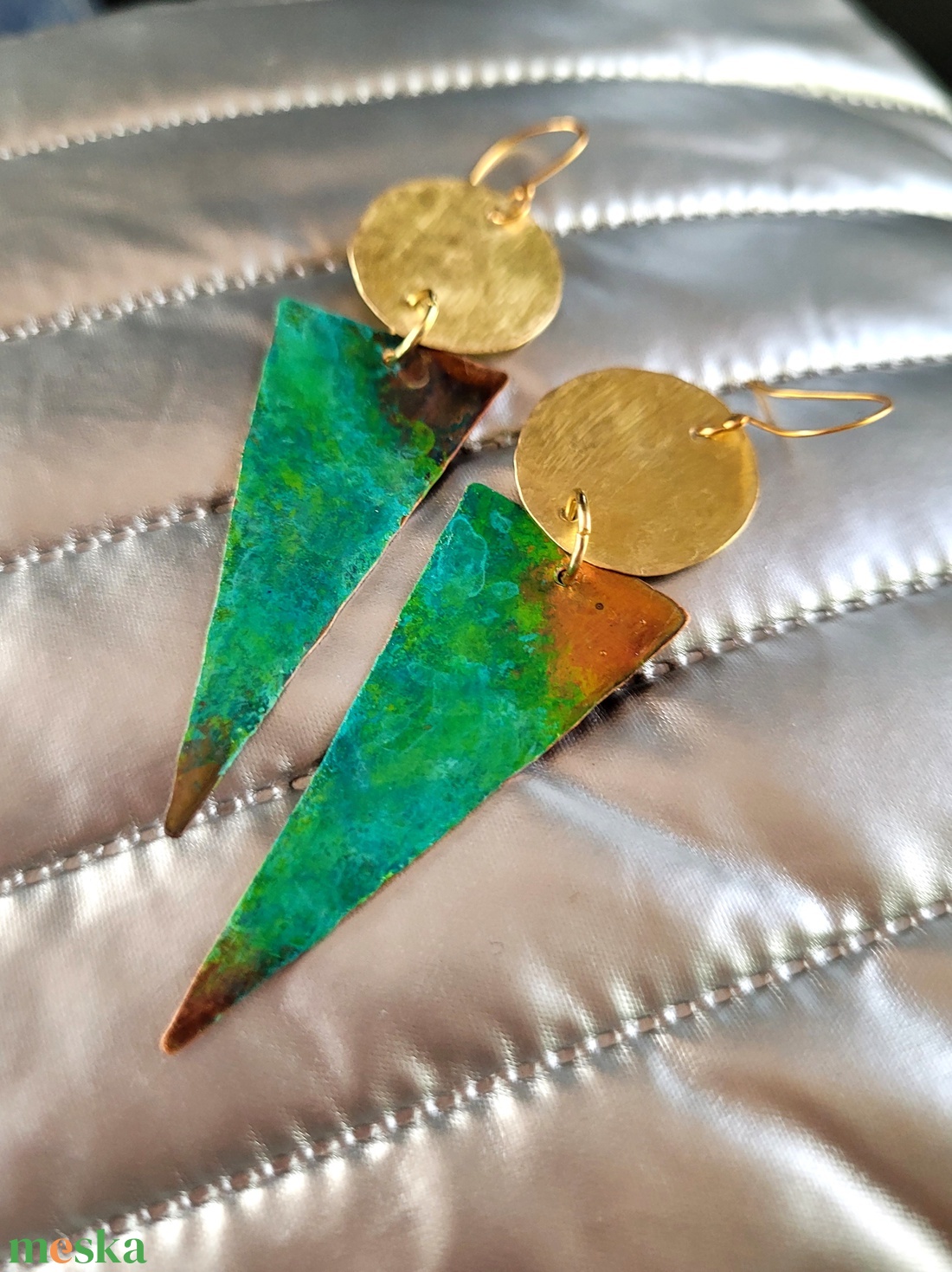 Zöldmánia - réz és patina fülbevaló - ékszer - fülbevaló - lógó fülbevaló - Meska.hu