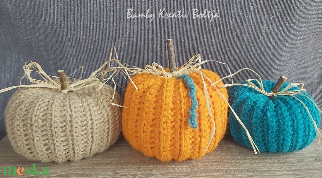 Horgolt tök dísz 3db  - otthon & életmód - dekoráció - halloween - halloweeni dekoráció - Meska.hu