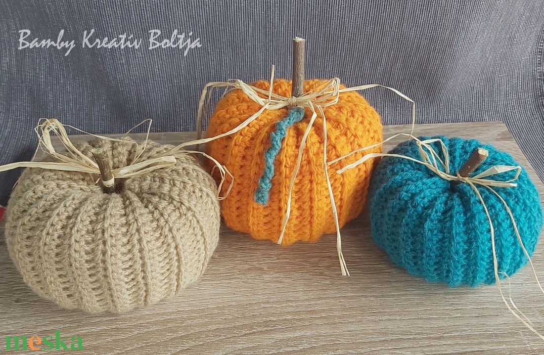 Horgolt tök dísz 3db  - otthon & életmód - dekoráció - halloween - halloweeni dekoráció - Meska.hu